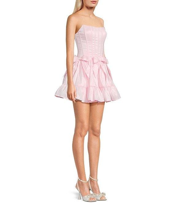 B. Darlin Strapless Corseted Bow Trim Ruffled Dress Product Image