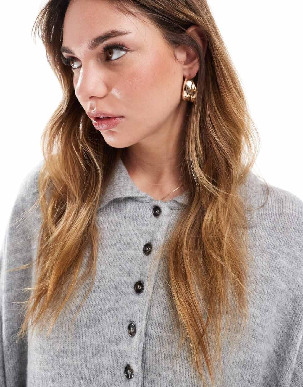 ASOS DESIGN knit compact rugby shirt in gray Product Image