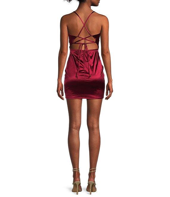 Honey and Rosie Satin Lace-Up Back Wrap Mini Dress Product Image