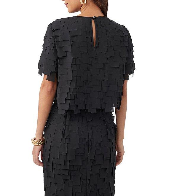 Trina Turk Serilda Novelty Squared Fringe Coordinating Round Neck Short Sleeve Top Product Image