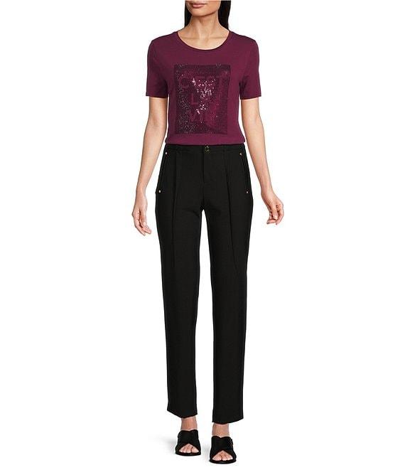 KARL LAGERFELD PARIS Knit Floral Print Crew Neck Short Sleeve Tee Shirt Product Image