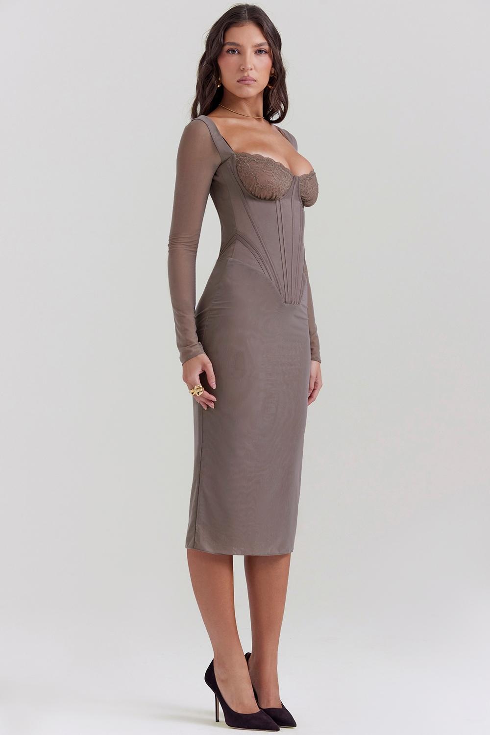 Safran  mocha corset midi dress Product Image