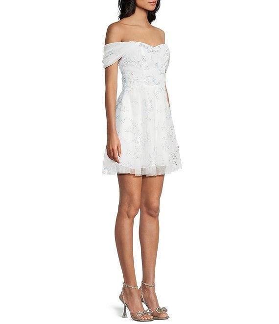 Blondie Nites Floral Print Off-The-Shoulder Party Dress Product Image