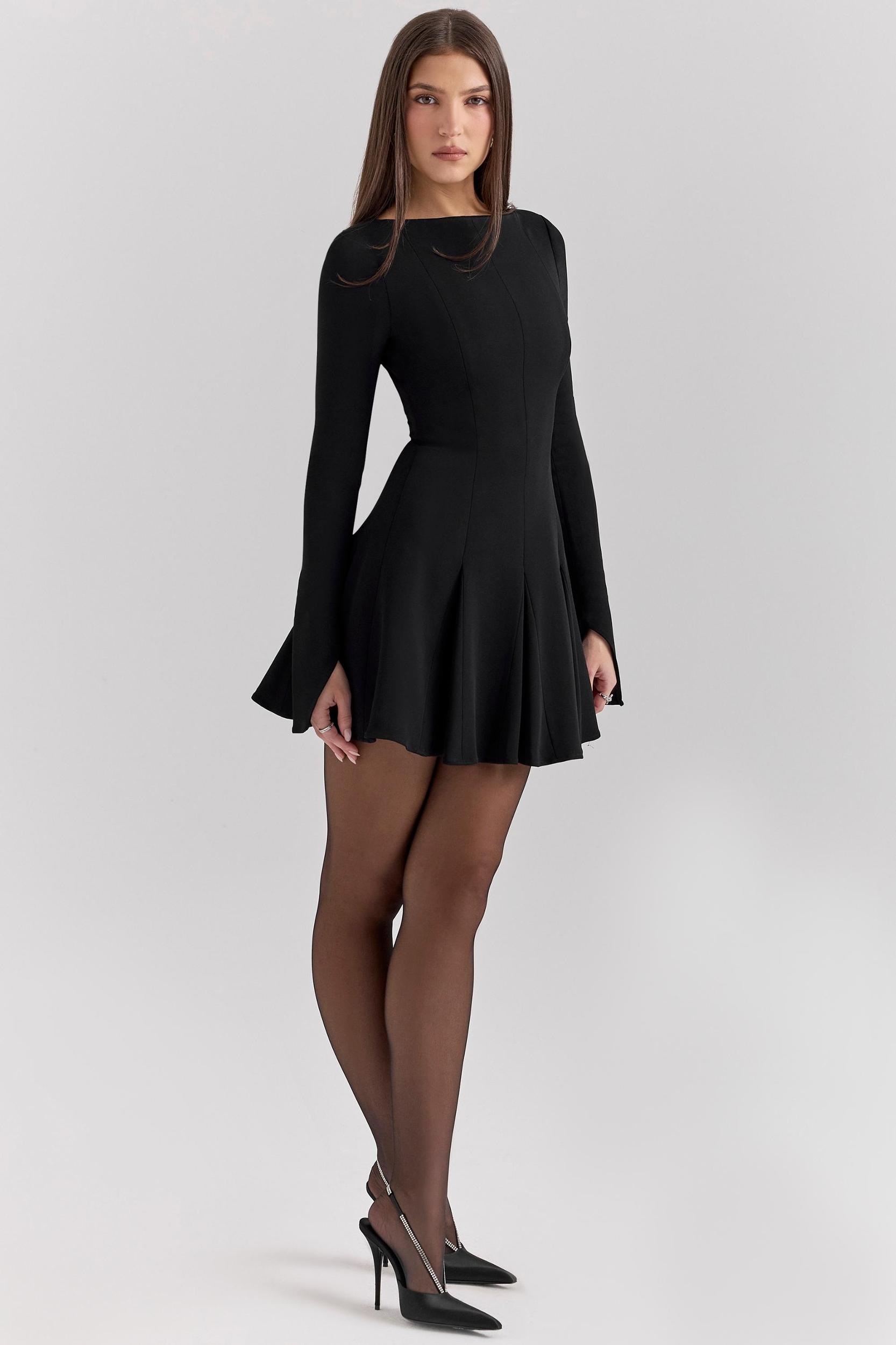 Francesca  black stretch crepe godet mini dress Product Image