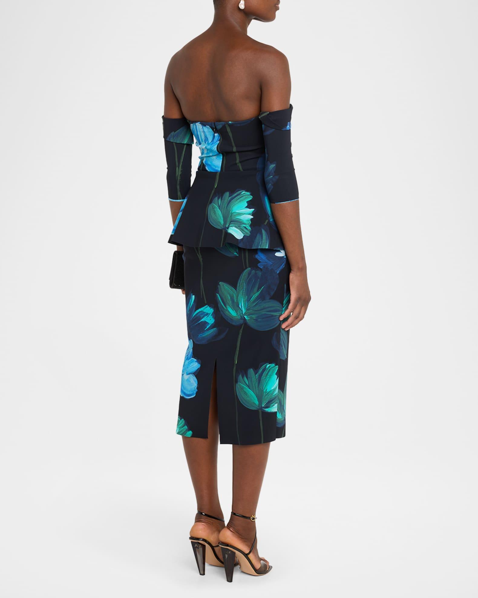 Off-Shoulder Bodycon Peplum Midi Dress Product Image