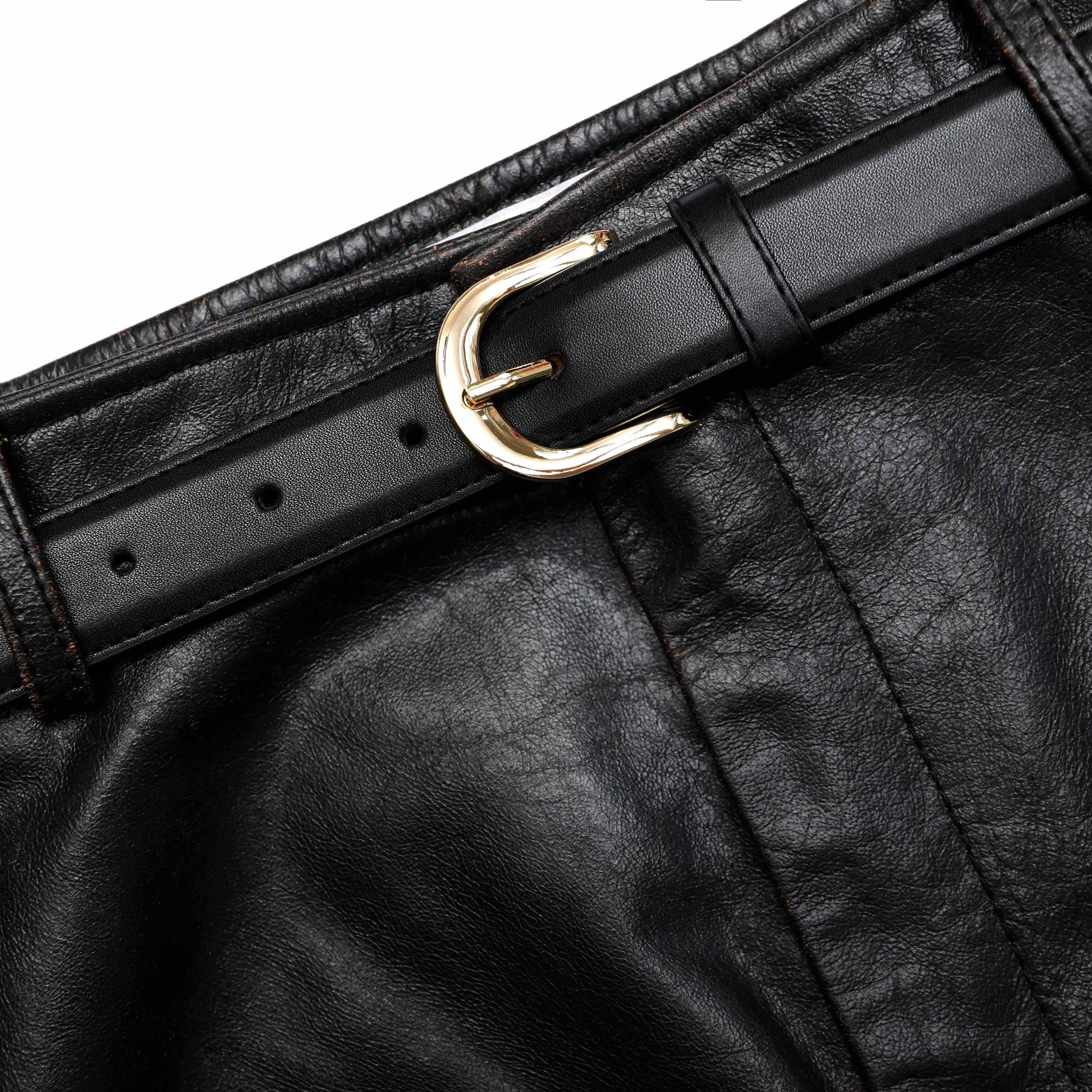 Black Leather Midi Skirt Product Image