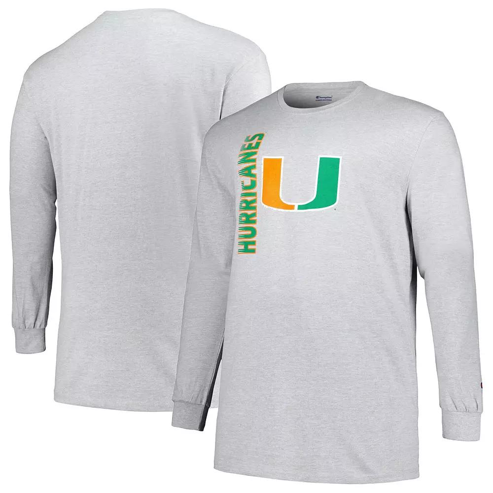 Men's Champion Heather Gray Miami Hurricanes Big & Tall Mascot Long Sleeve T-Shirt,  Product Image