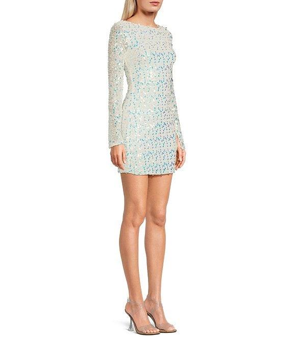 B. Darlin Long Sleeve Sequin And Pearl Beaded Bodycon Dress Product Image