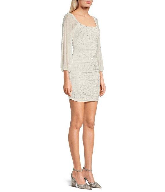 Midnight Doll Pearl And Stone Power Mesh Ruched Bodycon Dress Product Image