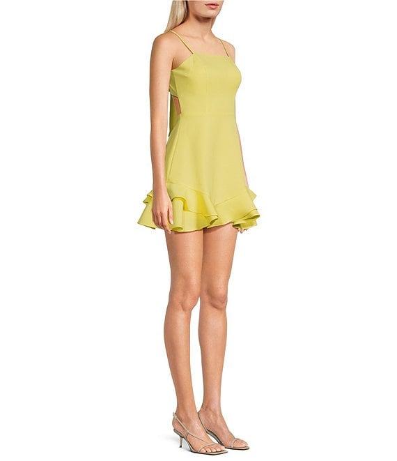 Dear Moon Square Neck Laguna Scuba Double Ruffle Tie Back Dress Product Image