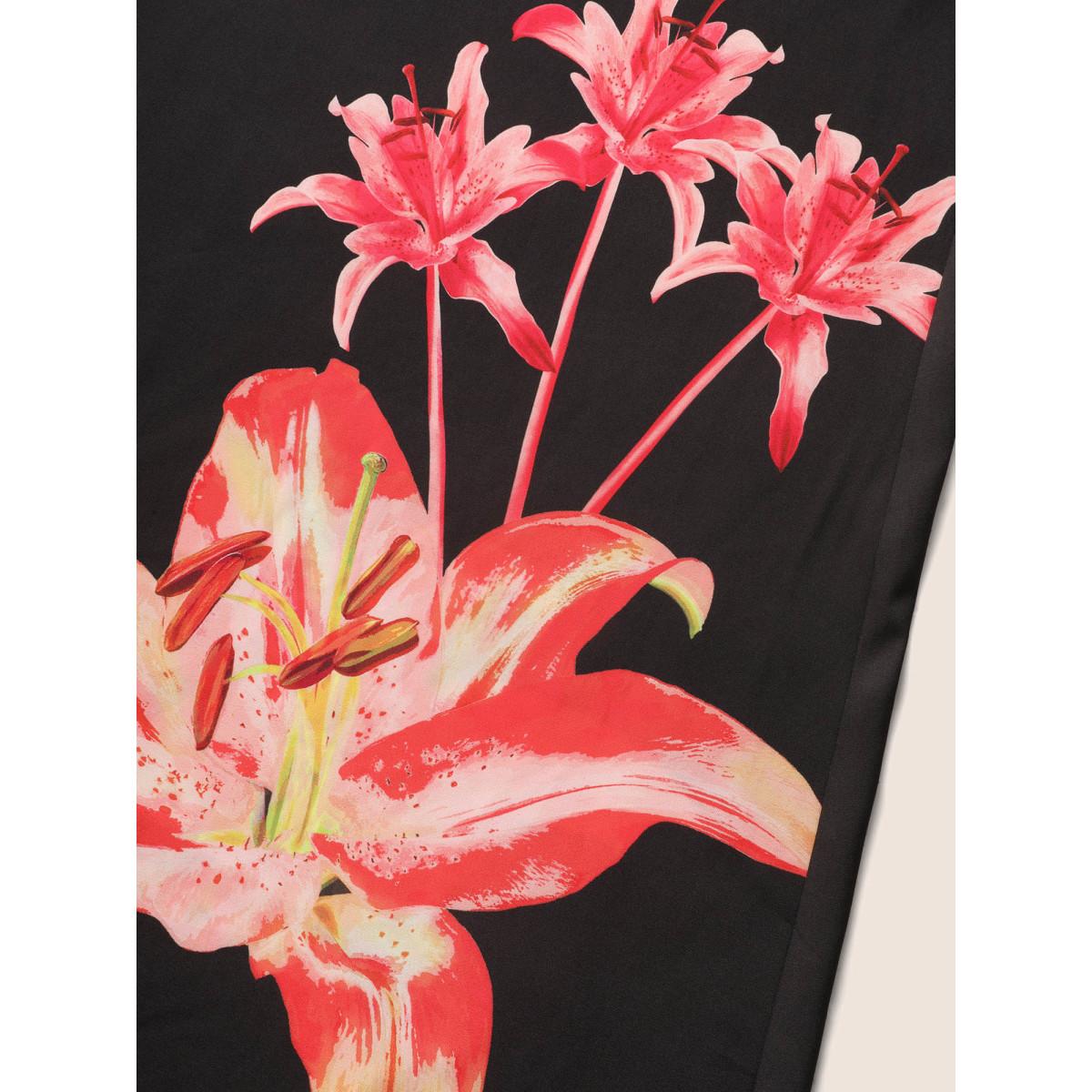 Plus Size Black Lily Print Frill Trim Tie Knot Jumpsuit Women Elegant Sleeveless Round Neck Everyday Loose Jumpsuits BloomChic 28/5X Product Image