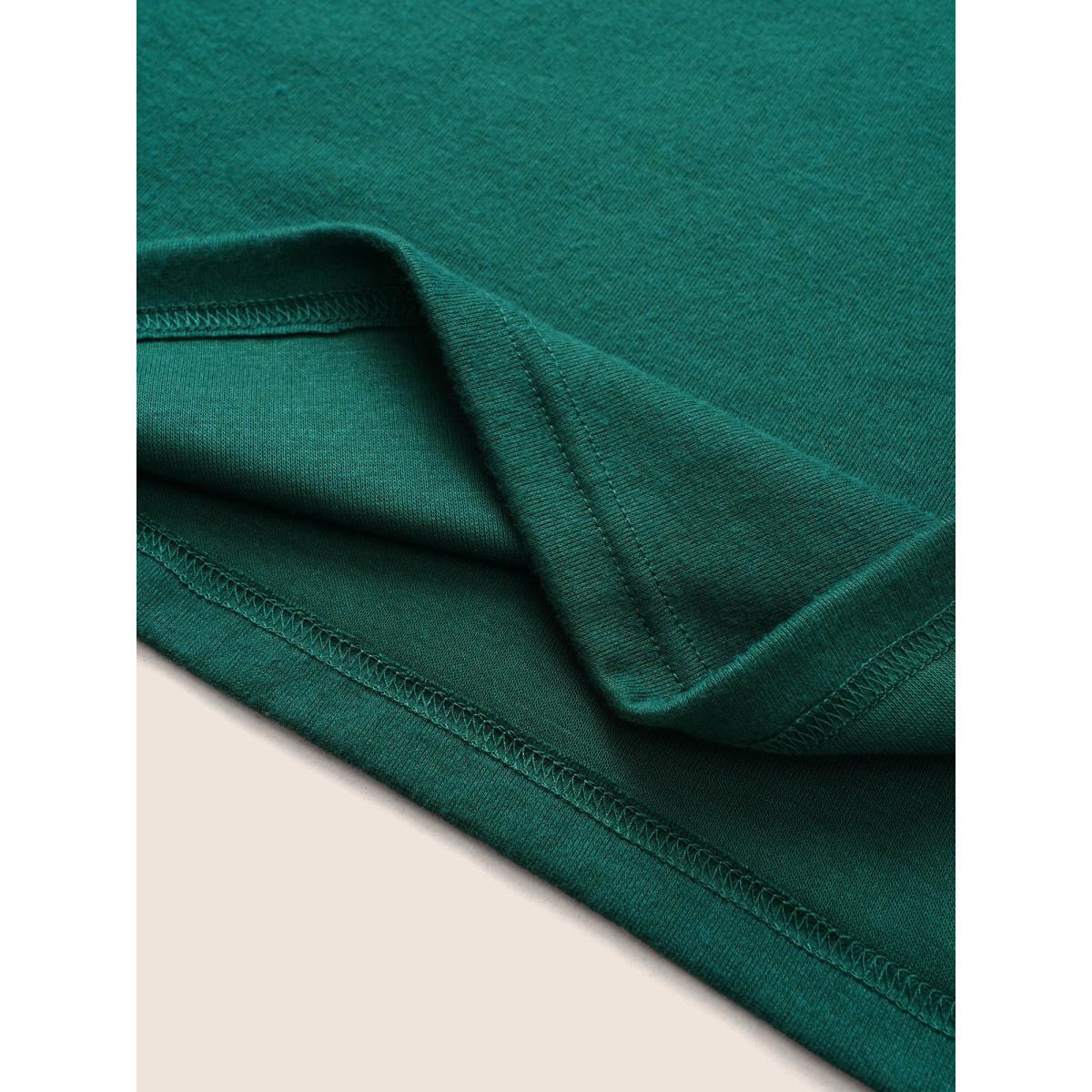 Plus Size Solid Plants Guipure Lace Gathered T-shirt DarkGreen Women Elegant Plain Plain Round Neck Dailywear T-shirts BloomChic 18-20/2X Product Image