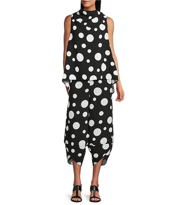 IC Collection Woven Dot Print Elastic Waist Tulip Hem Crop Coordinating Pants Product Image