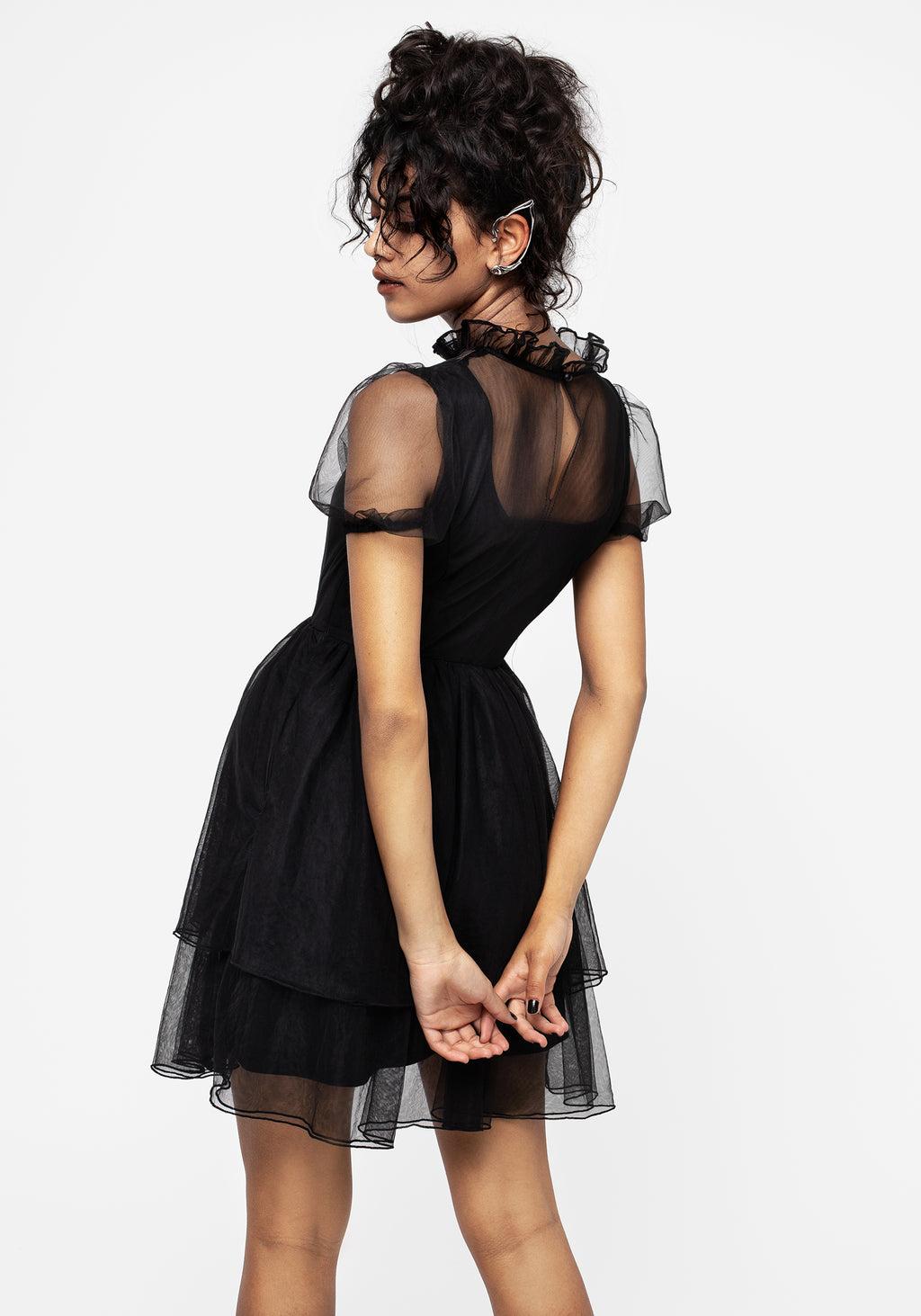 Hysteria Butterfly Applique Frill Neck Tulle Mini Dress Product Image