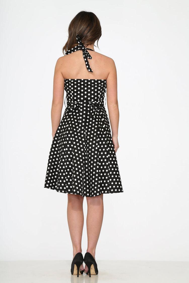 Black & White Polka Dot Halter Swing Dress Product Image