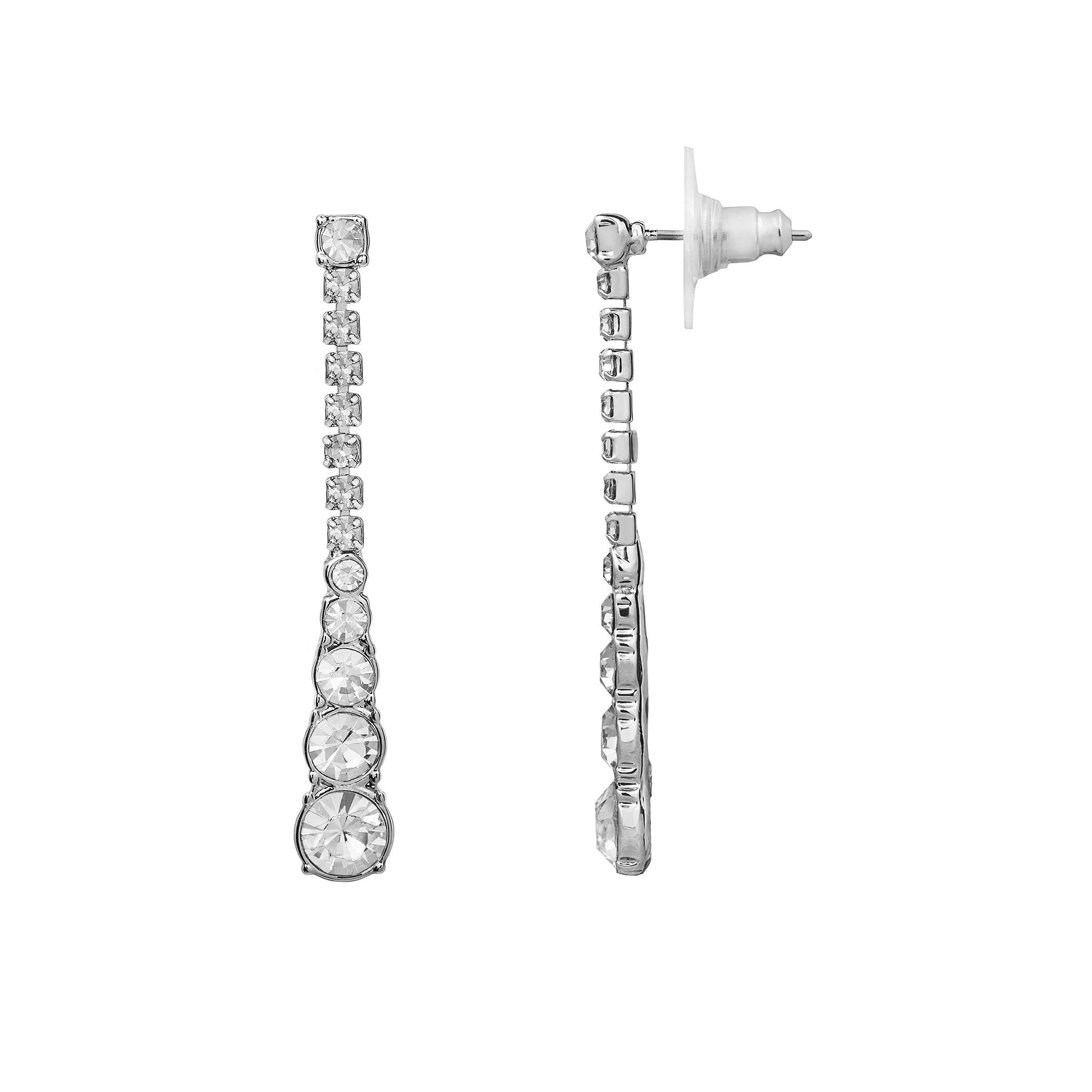 LC Lauren Conrad Linear Simulated Crystal Nickel Free Drop Earrings, Women's, Silver Tone Product Image