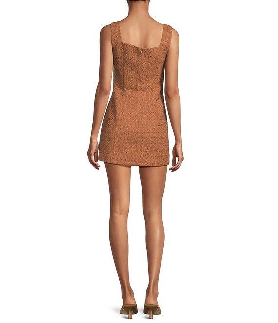 French Connection Structured Tweed Square Neck Sleeveless Button Front Mini Dress Product Image