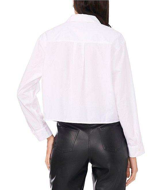 Vince Camuto Poplin Point Collar Long Sleeve Grommet Detail Cropped Button Front Blouse Product Image
