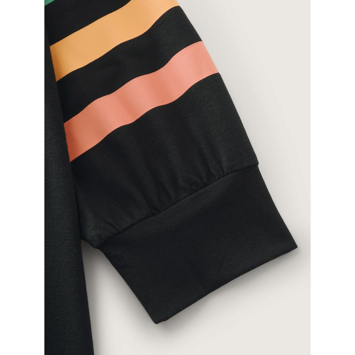 Plus Size Multi-Color Striped Round Neck T-Shirt Black Women Playful Non Round Neck Casual T-shirts BloomChic 22-24/3X Product Image