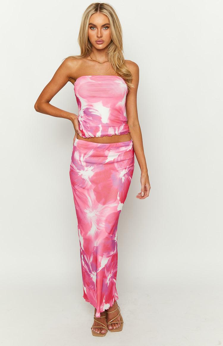 When In Rome Pink Floral Print Mesh Maxi Skirt Baby Product Image