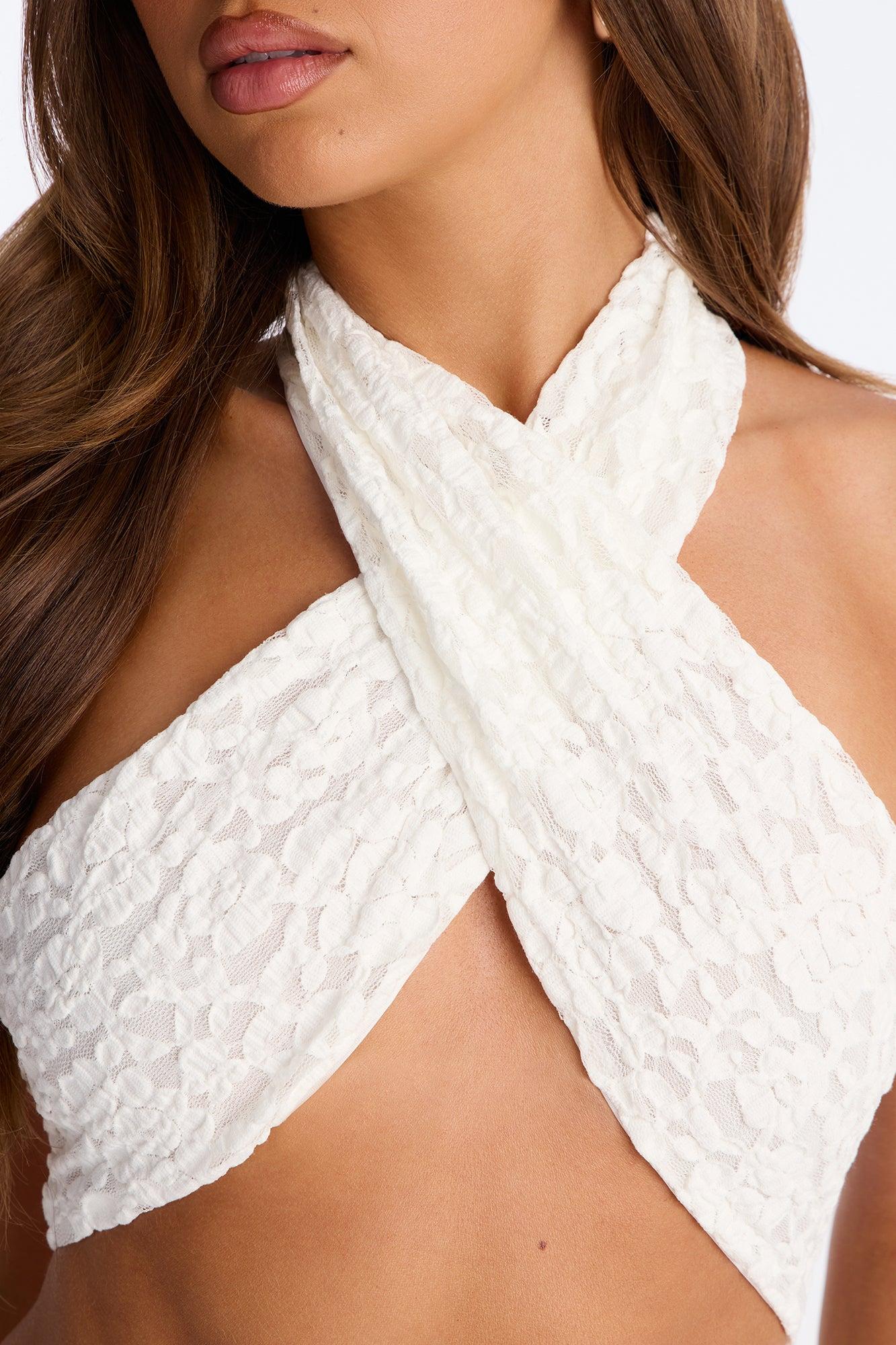 Summer Romance Lace Halter Bra Top - Ivory Female Product Image