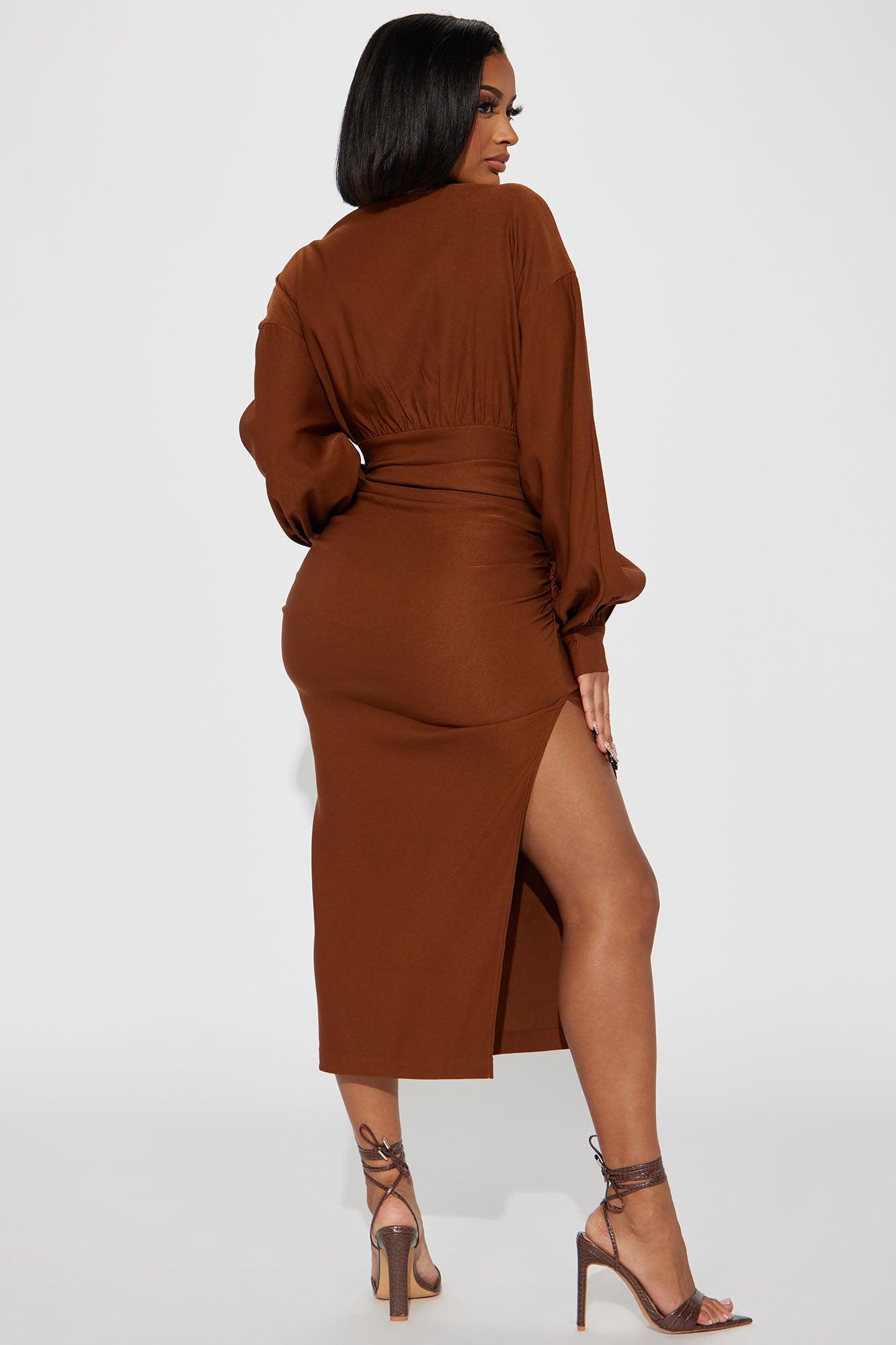 Elise Ruched Midi Dress - Rust Product Image