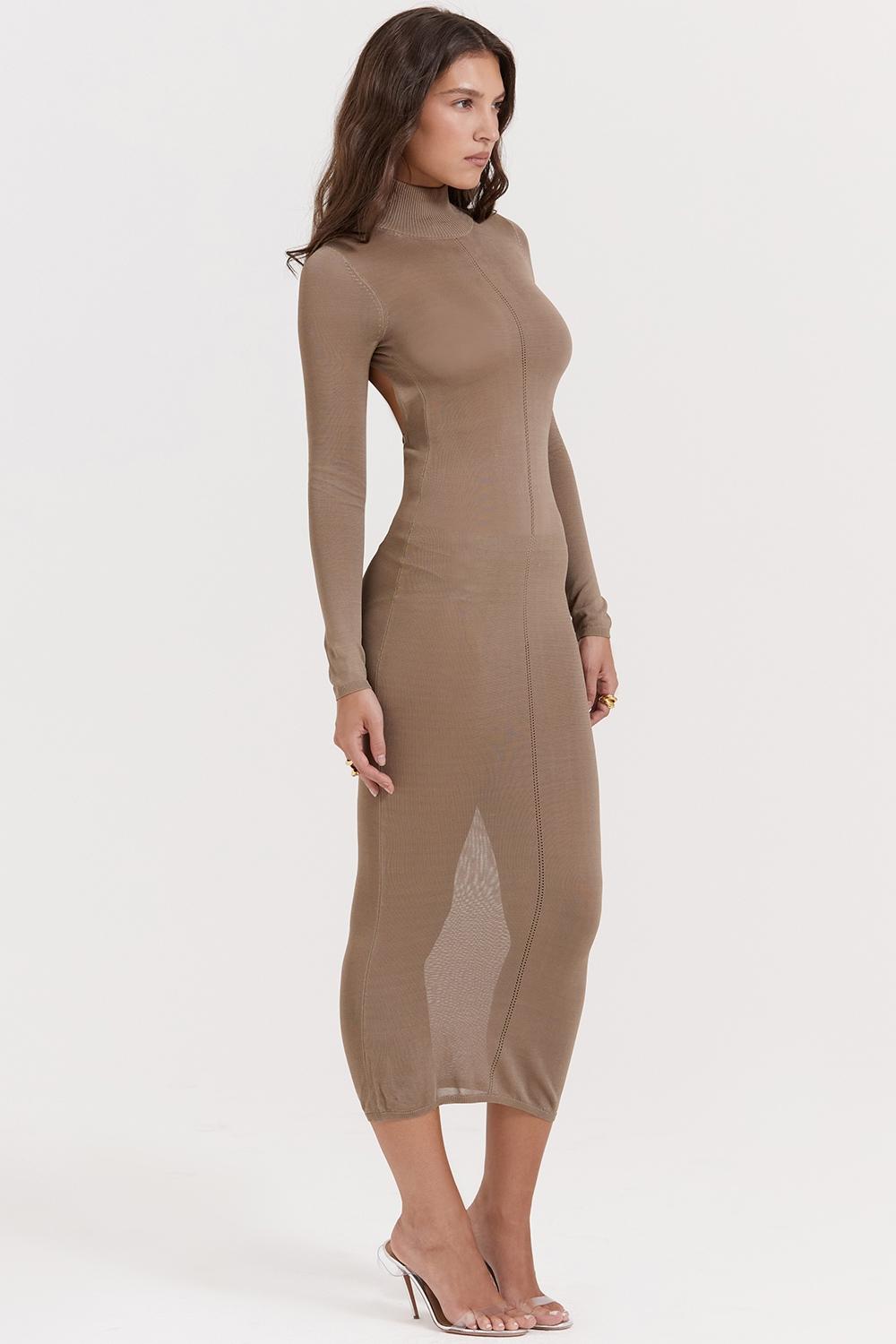 Roberta  tan knit midi dress Product Image