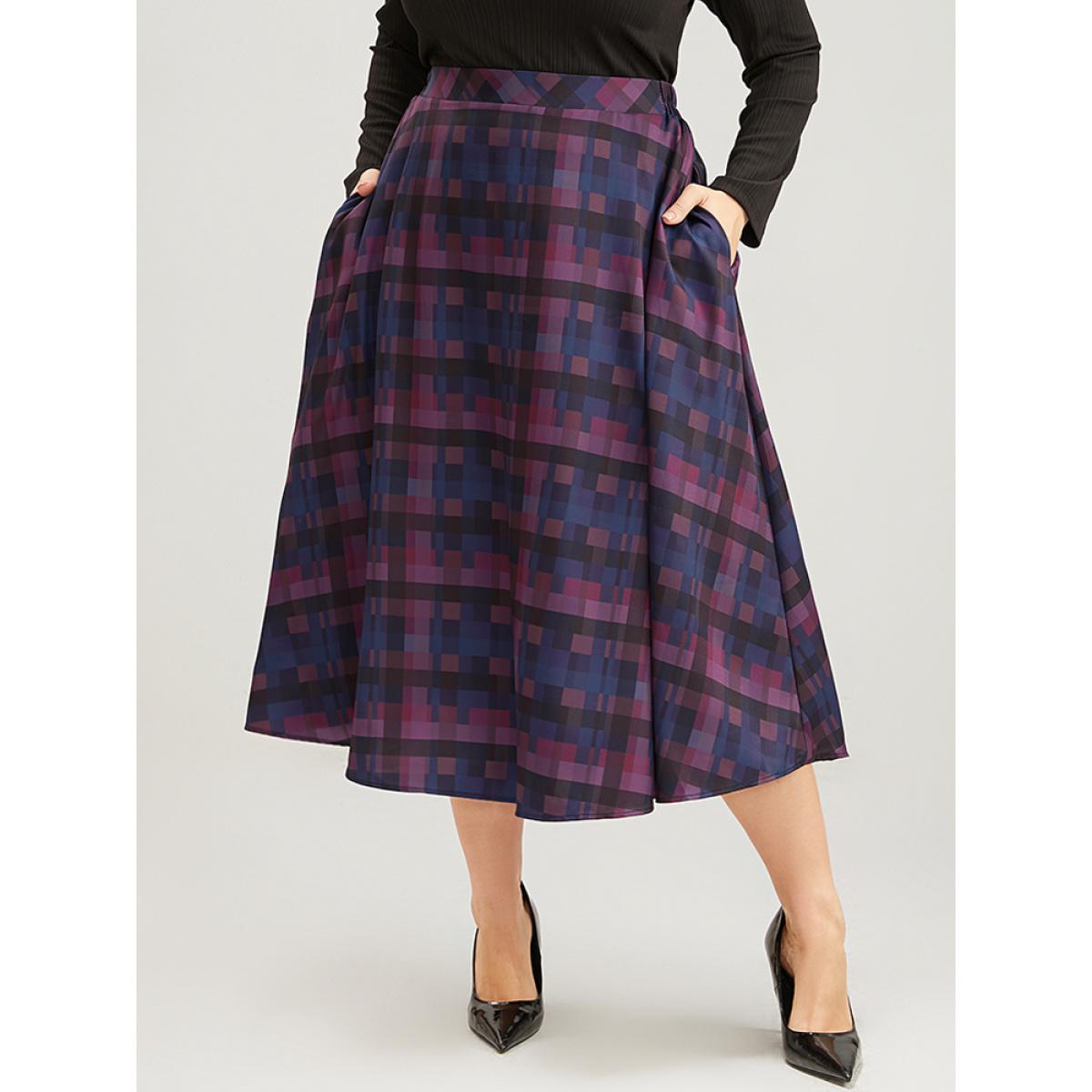 Plus Size Plaid Contrast Elastic Waist Pocket Skirt Women Multicolor Elegant Elastic Waist Loose No stretch Pocket Dailywear Skirts BloomChic 30/6X Product Image