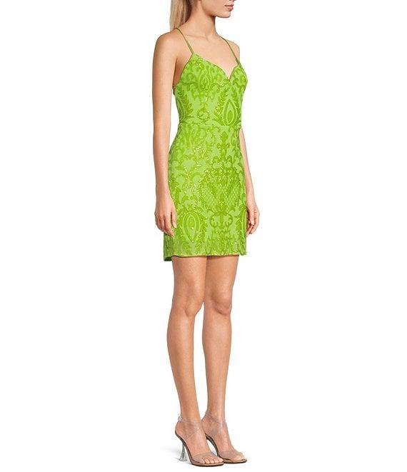 Lulus Textured Sequin Lace Up Mini Dress Product Image