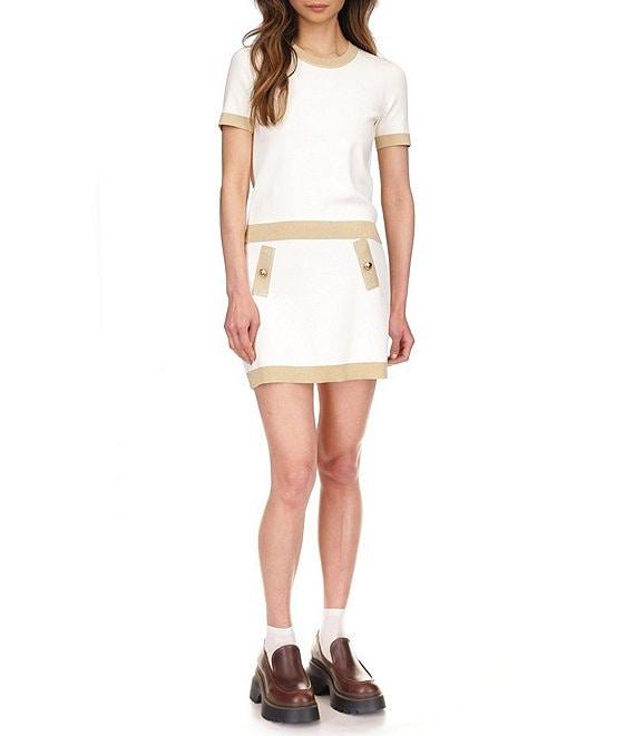 Michael Kors Metallic Trim Color Block Crew Neck Short Sleeve Top Product Image