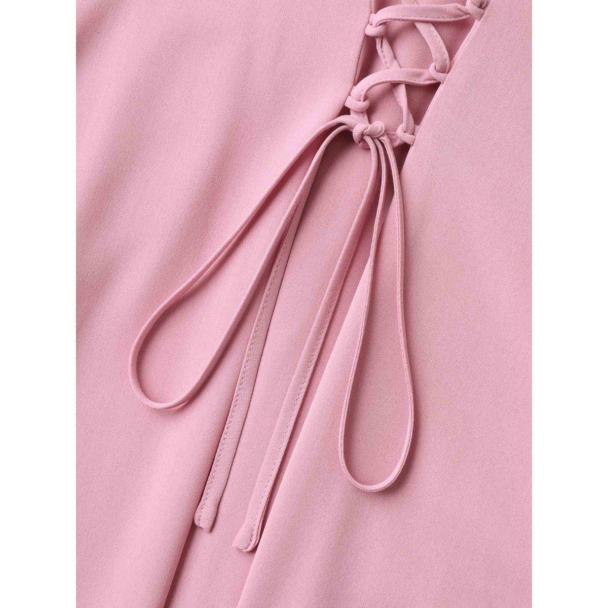 Plus Size Tie-Up Panels Solid Pockets Midi Dress Crepe Women V-neck Cap Sleeve Curvy BloomChic 28/5X Product Image