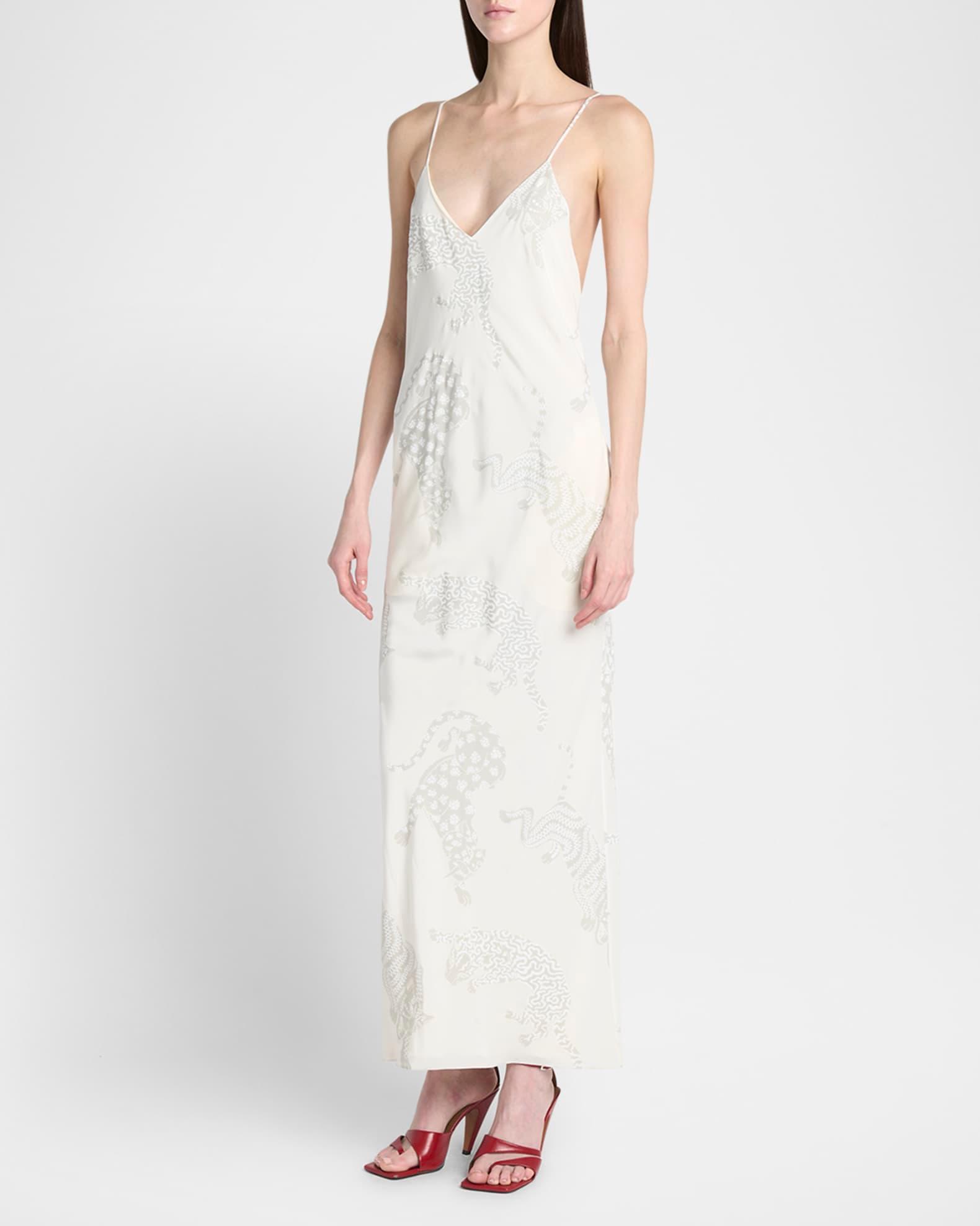 Wild Cat-Print Silk Backless Slip Gown Product Image