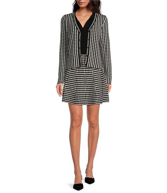 CeCe Gingham Jacquard High Waisted Flared Coordinating Short Skirt Product Image