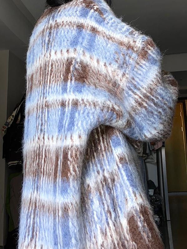 Contrast Color Plaid Crew Neck Sweater Product Image