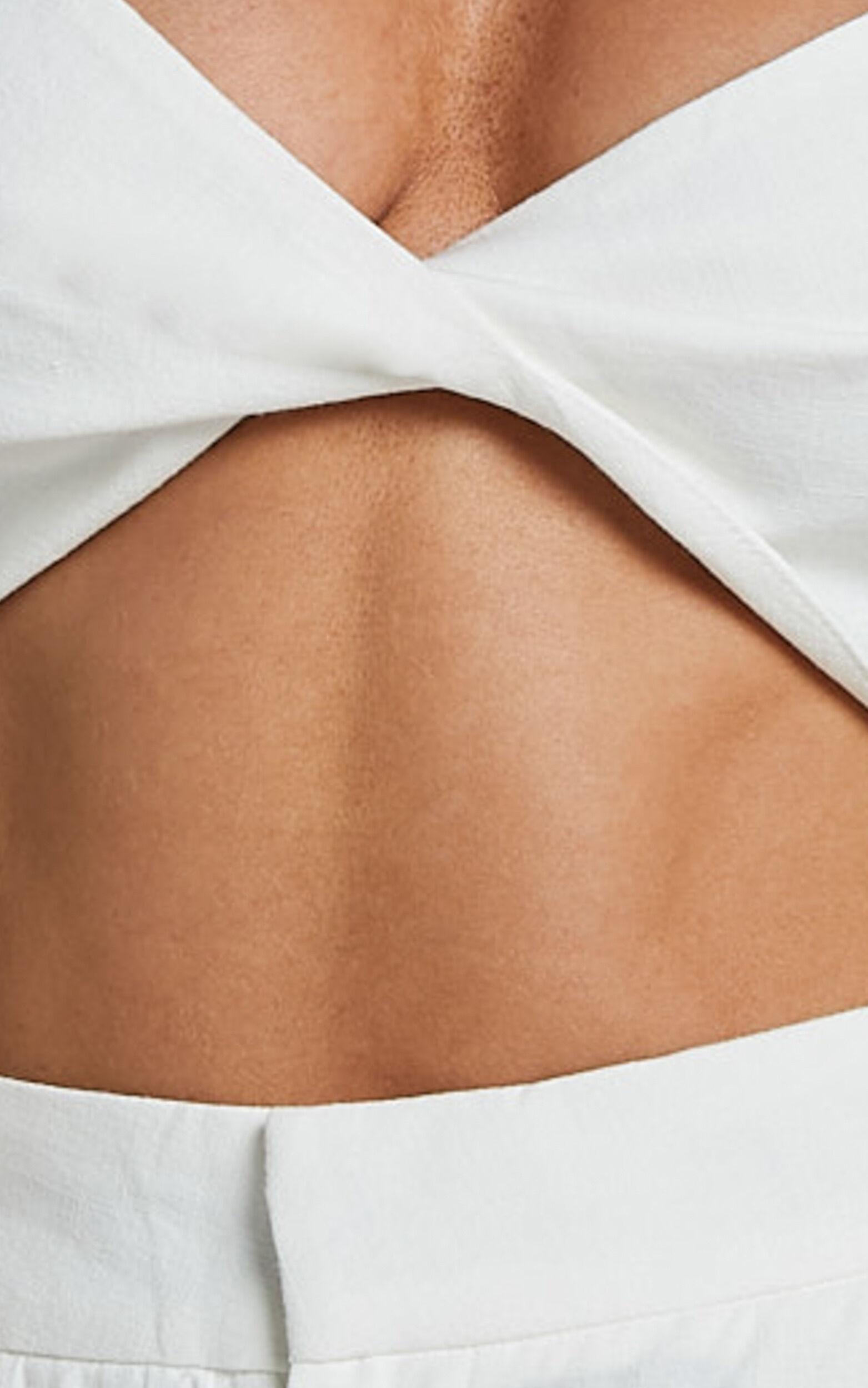 Kingston Two Piece Set - Twist Front Twill and Wide Leg Pants Set in White Product Image