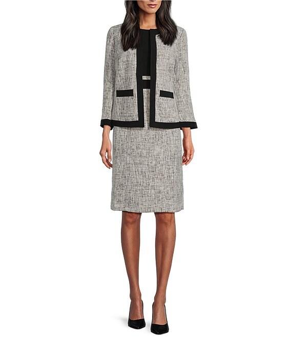 Kasper Petite Size Framed Tweed Long Sleeve Open-Front Framed Jacket Product Image