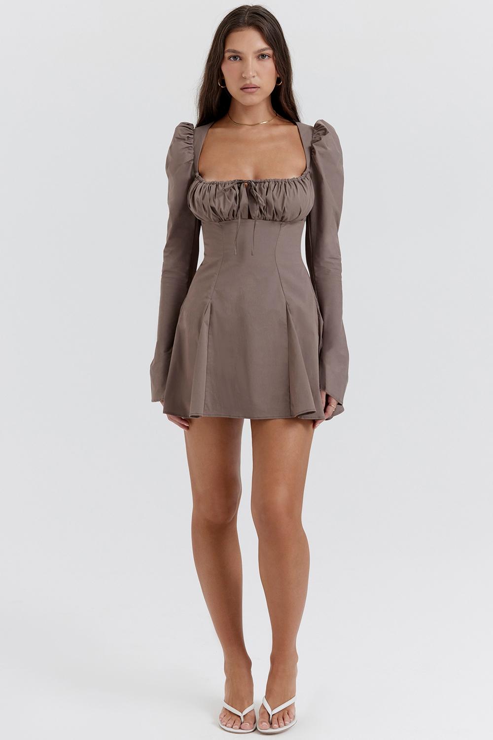 Carlina  mocha long sleeve mini dress Product Image