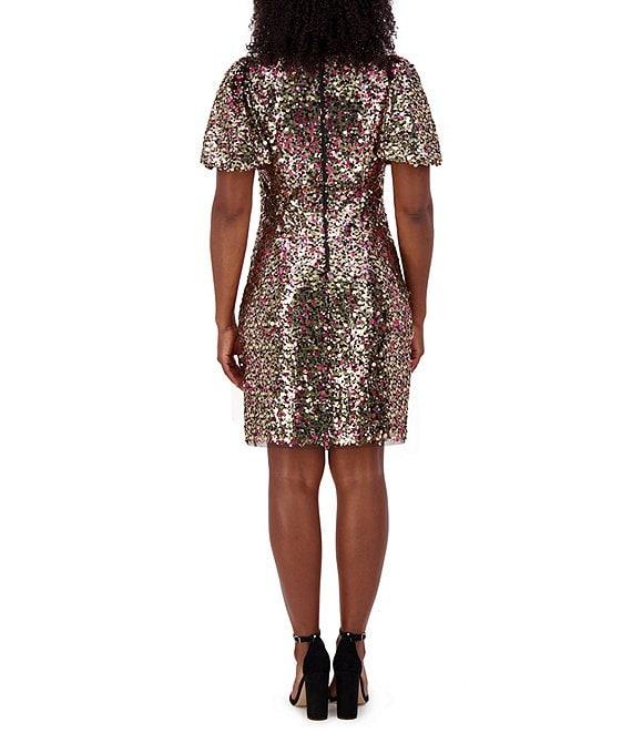 Eliza J Sequin Boat Neck Short Puff Shift Dress Product Image