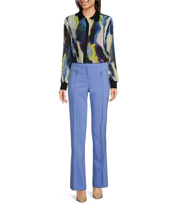 DKNY by Donna Karan Abstract Printed Chiffon Point Collar Long Sleeve Button Down Top Product Image