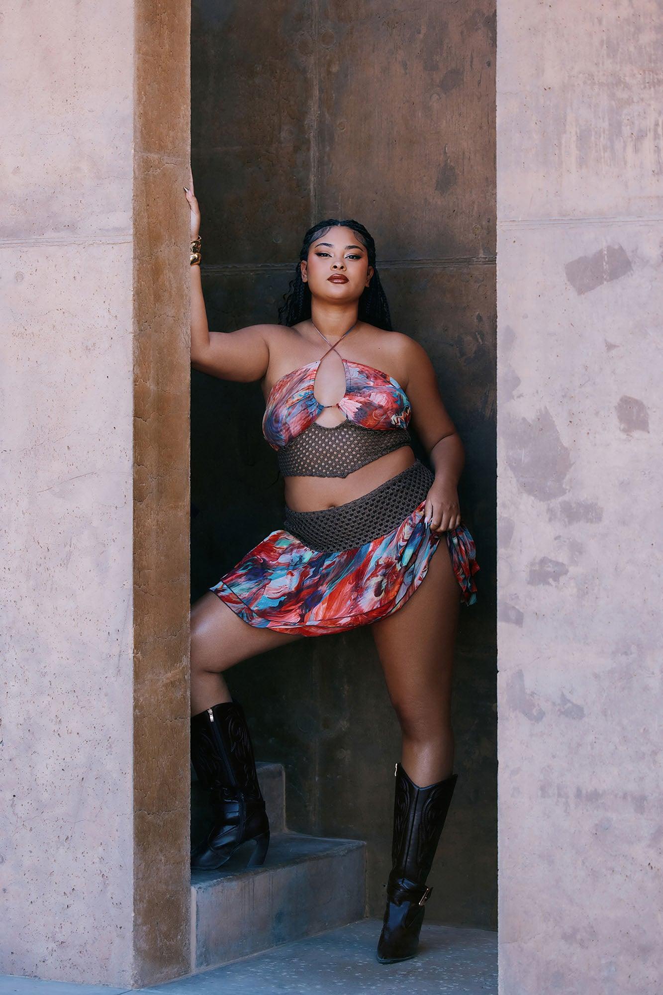 City Sirens Mini Skirt Set - Brown Combo Product Image