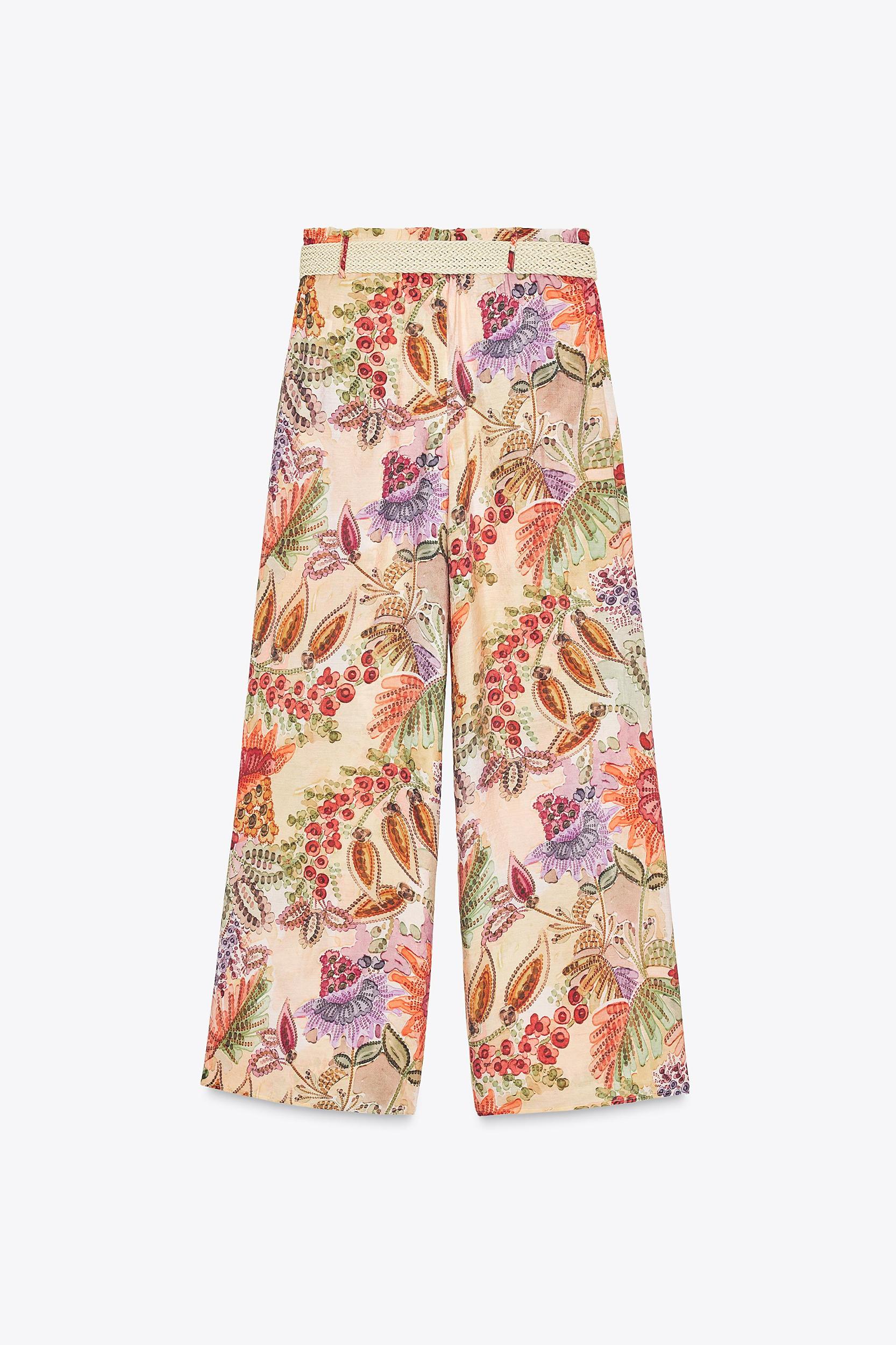 PRINTED BELTED PANTS Product Image