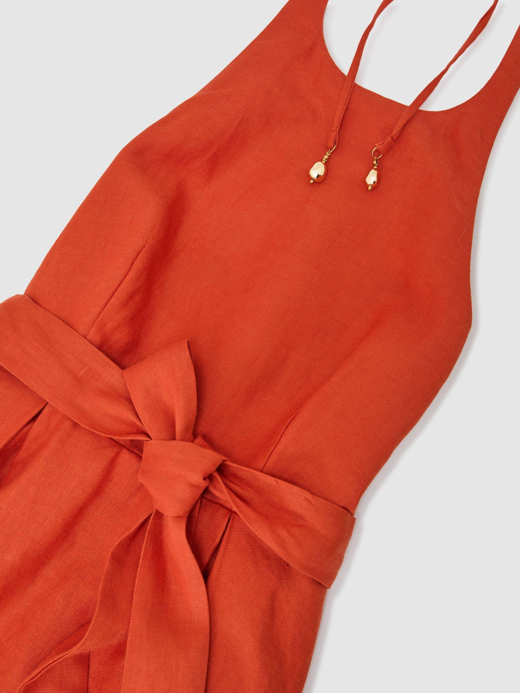 Linen Open-Back Maxi Dress in Coral Orange Product Image