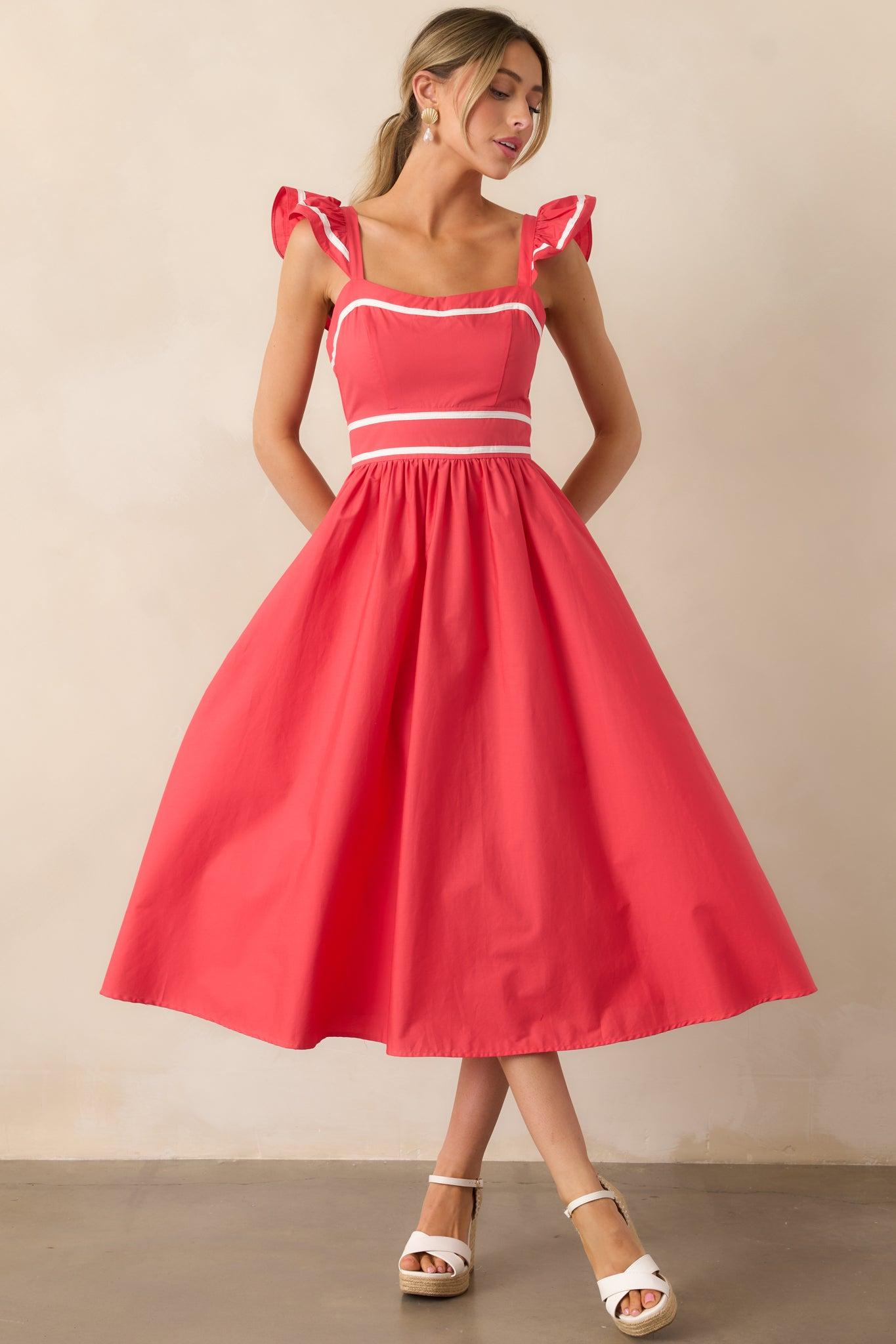 Exploring New Cities Tomato Red Cotton Midi Dress Product Image