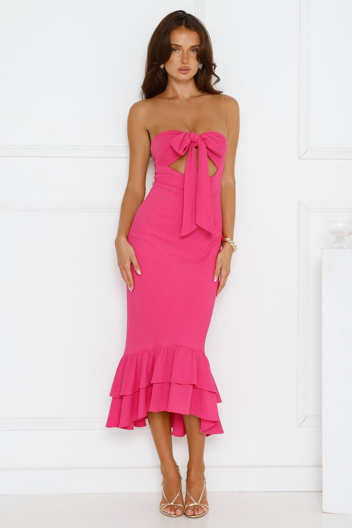 Pop Of Glam Strapless Midi Dress Fuchsia Product Image