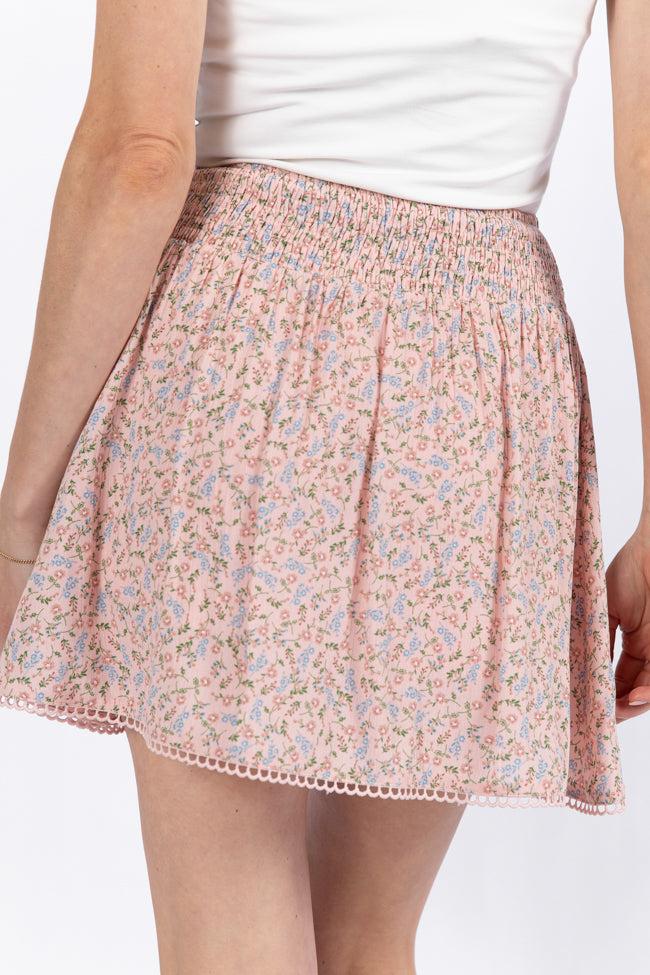 Through The Garden Pink Multi Floral Eyelet Trim Mini Skort Product Image