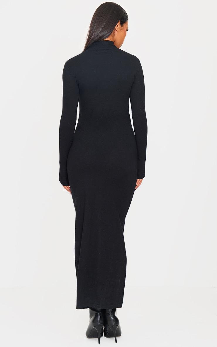 Black Light Rib Knit Long Sleeve Maxi Dress Product Image