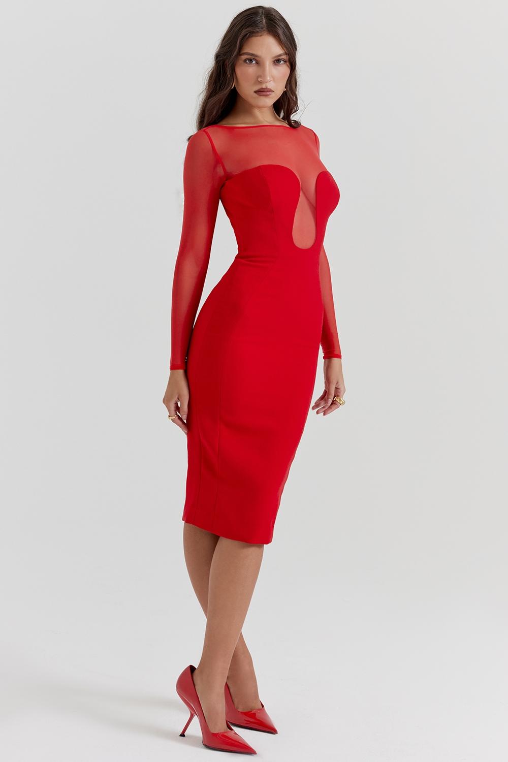 Darcy  scarlet plunge midi dress Product Image