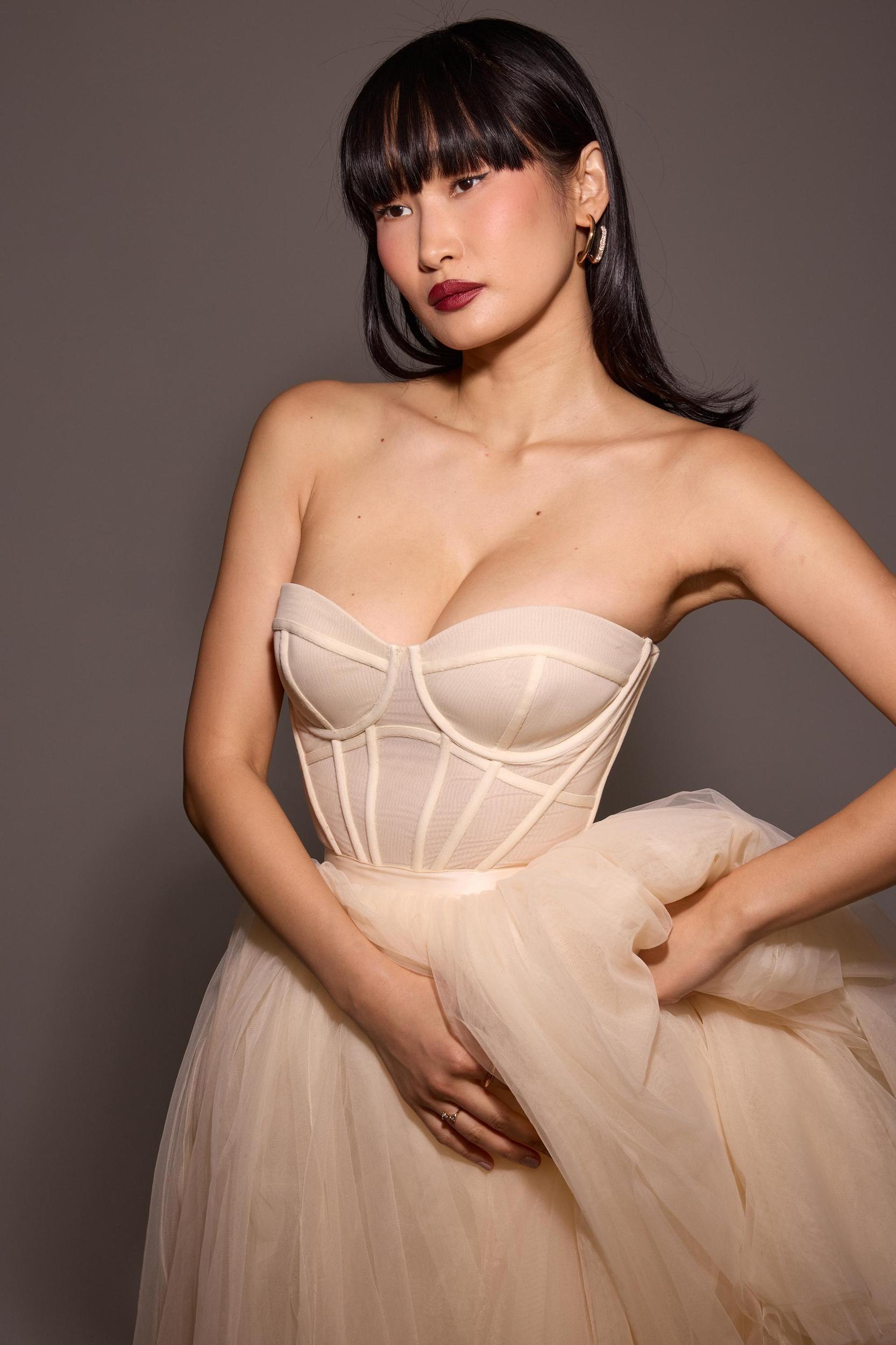 Darling  vintage cream tulle midi dress Product Image