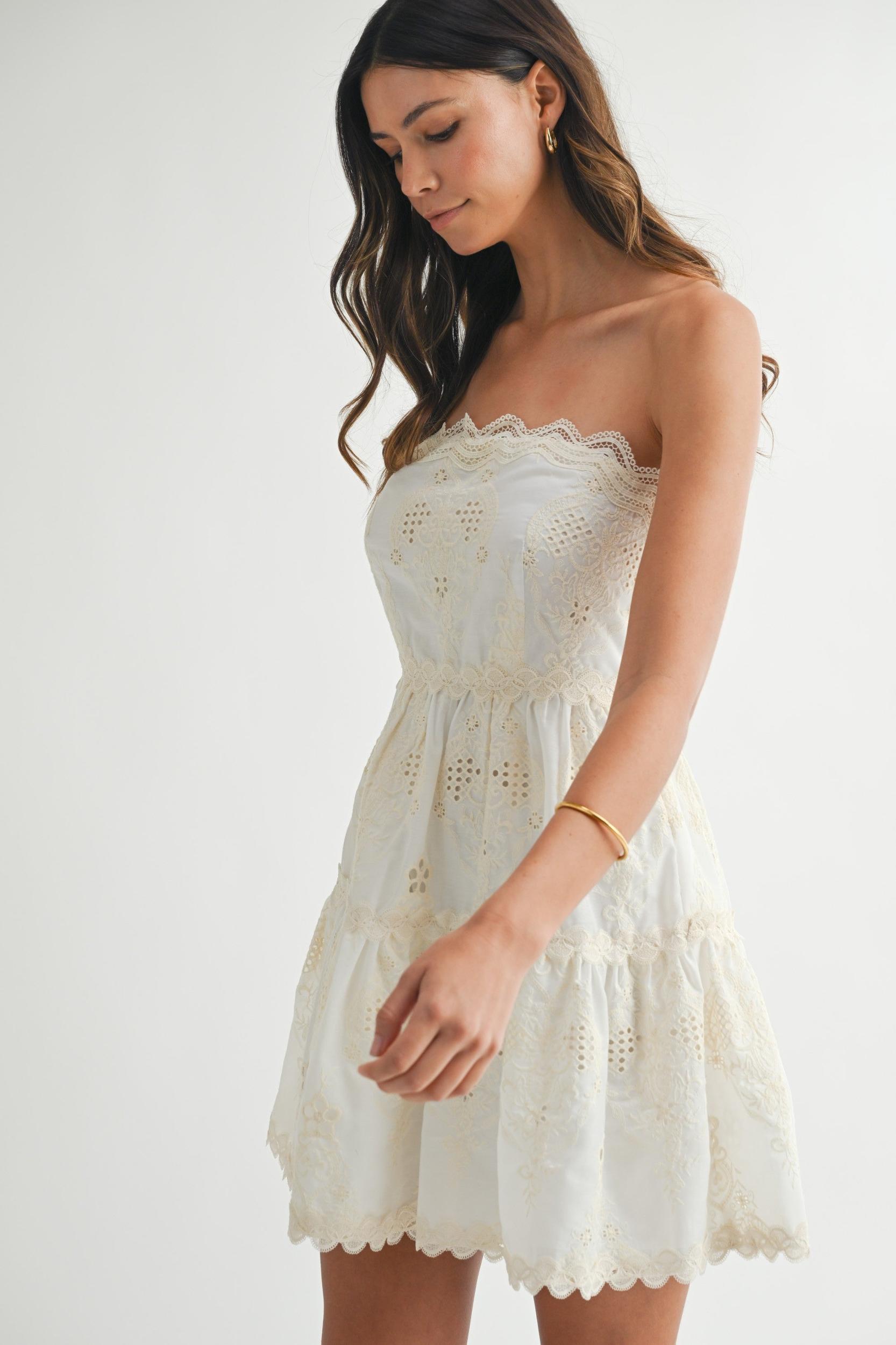 Talia Embroidered Mini Dress | Off White Product Image