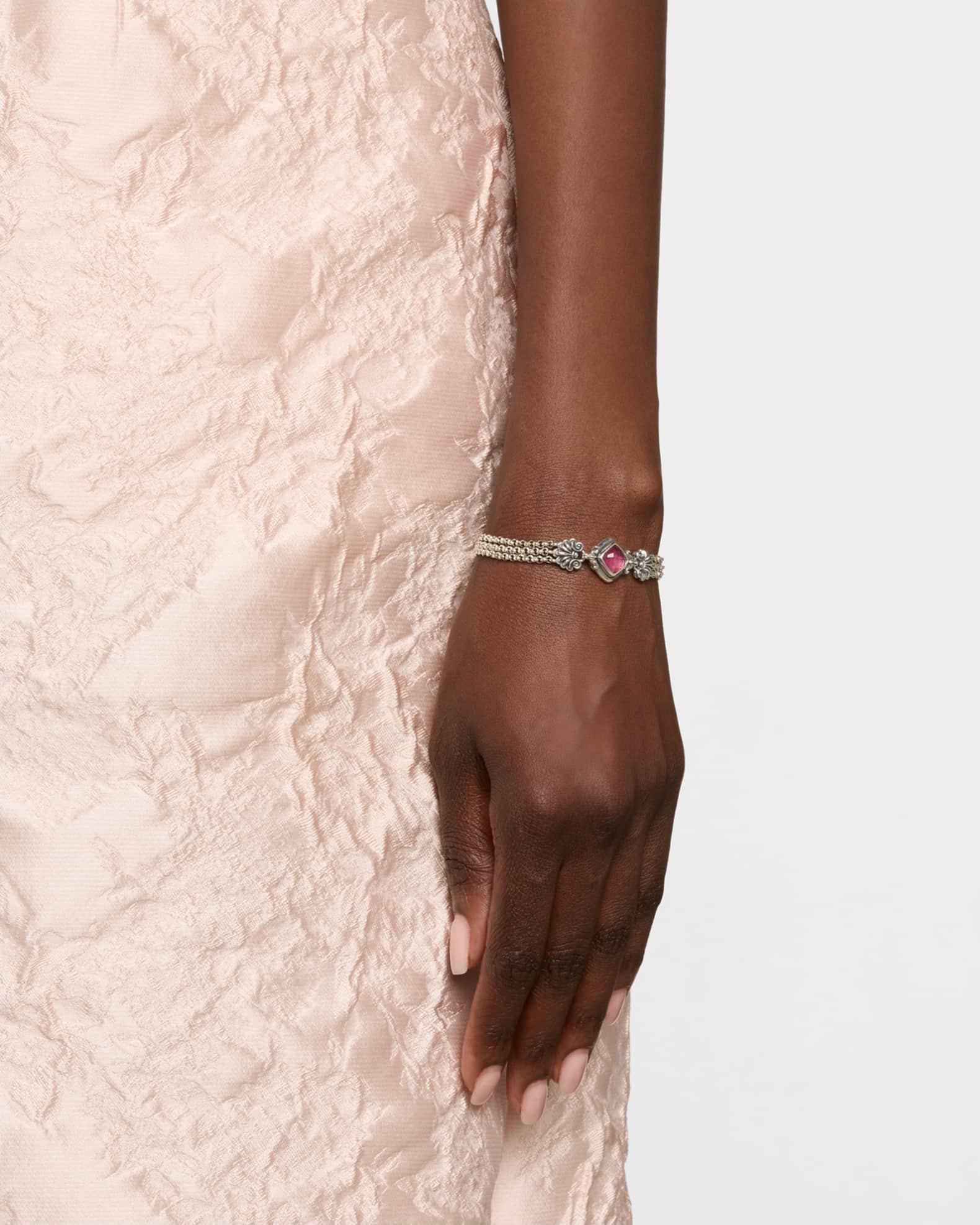 Ivy Rock Crystal, Strawberry Quartz and MOP Triple Chain Bracelet Product Image